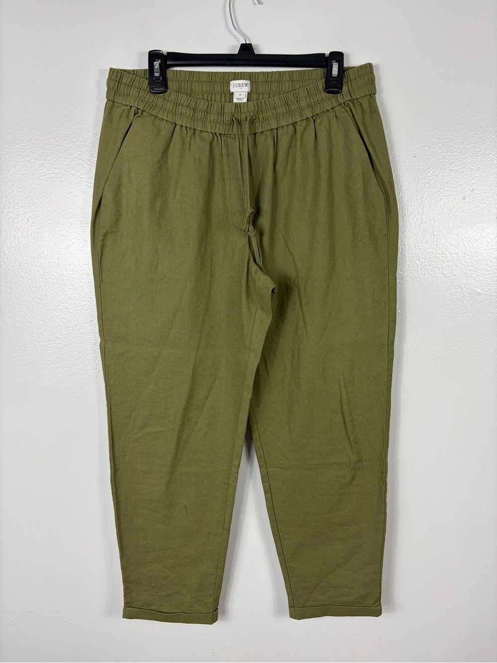 J. Crew Factory Olive green Drawstring linen/cotton crop pants sz 12
